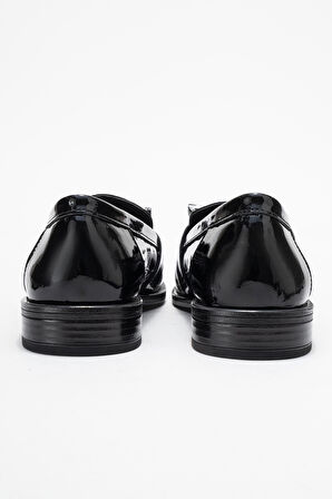 DERİCLUB Kadın Şık Rugan Loafer Gerçek Deri RG 7504 SİYAH