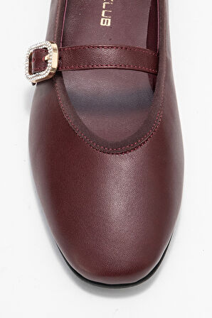 DERİCLUB Kadın Tek Bantlı Babet Gerçek Deri RG 819 BORDO