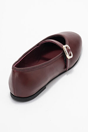 DERİCLUB Kadın Tek Bantlı Babet Gerçek Deri RG 819 BORDO