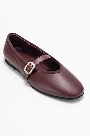 DERİCLUB Kadın Tek Bantlı Babet Gerçek Deri RG 819 BORDO