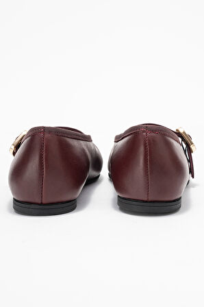 DERİCLUB Kadın Tek Bantlı Babet Gerçek Deri RG 819 BORDO