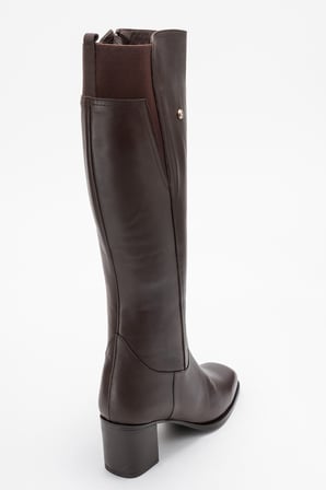 DERİCLUB Kadın Streç Lastikli Küt Burun Topuklu Çizme Gerçek Deri BR 88068 KAHVERENGİ