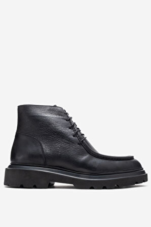 DERİCLUB Erkek Kalın Taban Bağcıklı Bot Gerçek Deri FR 54086 SİYAH