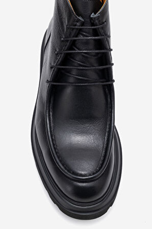 DERİCLUB Erkek Kalın Taban Bağcıklı Bot Gerçek Deri FR 54086 SİYAH