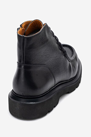 DERİCLUB Erkek Kalın Taban Bağcıklı Bot Gerçek Deri FR 54086 SİYAH