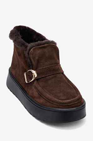 DERİCLUB Kadın Bilek Boy İçi Tüylü Bot Gerçek Deri RC 604 KAHVERENGİ