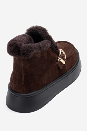 DERİCLUB Kadın Bilek Boy İçi Tüylü Bot Gerçek Deri RC 604 KAHVERENGİ