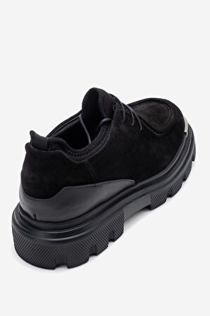 MARCOMEN Erkek Kalın Taban Bağcıklı Casual Ayakkabı Gerçek Süet Deri MC 22437 SİYAH