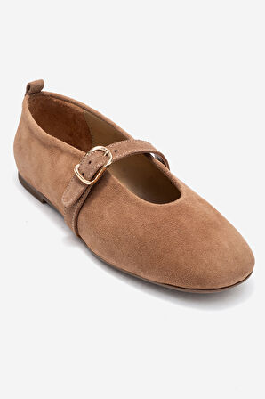 DERİCLUB Kadın Tek Bantlı Babet Gerçek Deri RG 8033 TÜTÜN