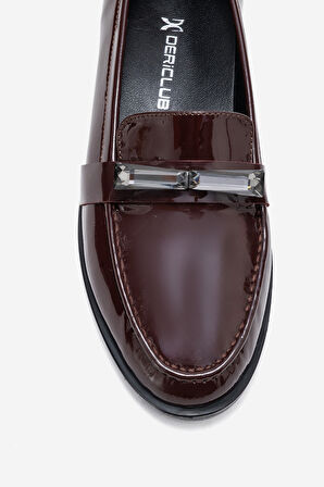 DERİCLUB Kadın Şık Rugan Loafer Gerçek Deri RG 7504 BORDO