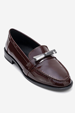 DERİCLUB Kadın Şık Rugan Loafer Gerçek Deri RG 7504 BORDO