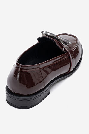 DERİCLUB Kadın Şık Rugan Loafer Gerçek Deri RG 7504 BORDO