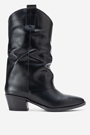 DERİCLUB Kadın Geniş Kesim Kısa Topuklu Çizme Gerçek Deri RG 3019 SİYAH