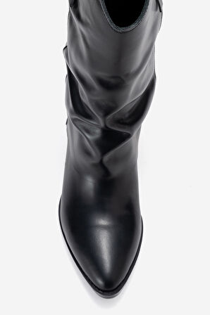 DERİCLUB Kadın Geniş Kesim Kısa Topuklu Çizme Gerçek Deri RG 3019 SİYAH