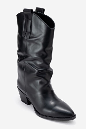 DERİCLUB Kadın Geniş Kesim Kısa Topuklu Çizme Gerçek Deri RG 3019 SİYAH