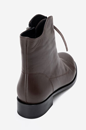 DERİCLUB Kadın Fermuarlı Düz Topuk Bot Gerçek Deri RC 323 KAHVERENGİ