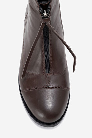 DERİCLUB Kadın Fermuarlı Düz Topuk Bot Gerçek Deri RC 323 KAHVERENGİ