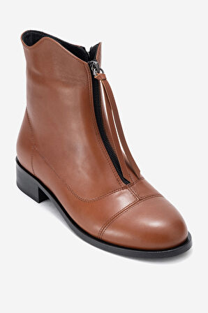 DERİCLUB Kadın Fermuarlı Düz Topuk Bot Gerçek Deri RC 323 TABA