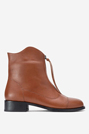 DERİCLUB Kadın Fermuarlı Düz Topuk Bot Gerçek Deri RC 323 TABA