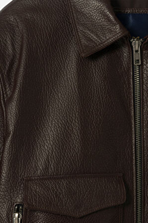 DERİCLUB Jacob Erkek Oversize Gerçek Deri Ceket KAHVERENGİ