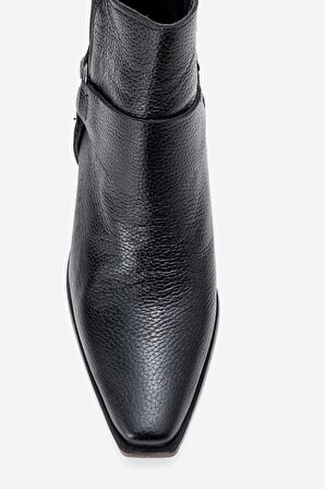 DERİCLUB Kadın Sivri Burun Western Kısa Topuklu Bilek Bot Gerçek Deri ZY 1563 SİYAH