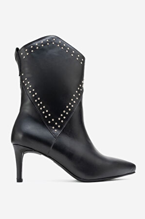 DERİCLUB Kadın Sivri Orta Topuk Bot Gerçek Deri RG 5510 SİYAH