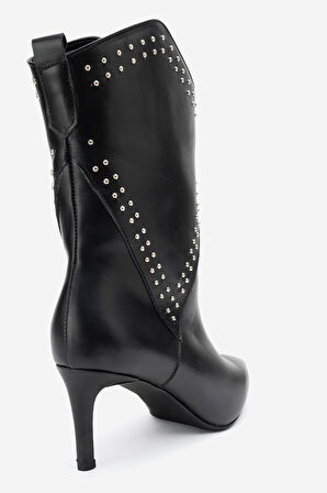 DERİCLUB Kadın Sivri Orta Topuk Bot Gerçek Deri RG 5510 SİYAH