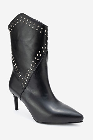 DERİCLUB Kadın Sivri Orta Topuk Bot Gerçek Deri RG 5510 SİYAH