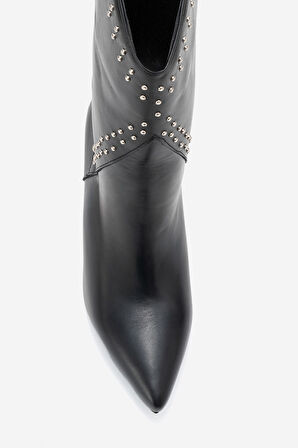 DERİCLUB Kadın Sivri Orta Topuk Bot Gerçek Deri RG 5510 SİYAH