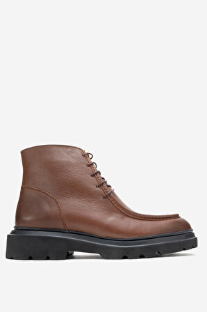 DERİCLUB Erkek Kalın Taban Bağcıklı Bot Gerçek Deri FR 54086 TABA