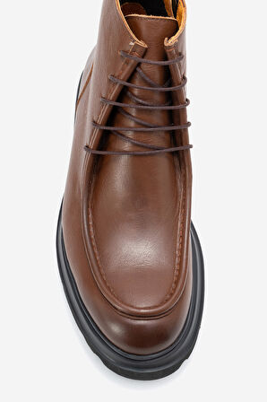 DERİCLUB Erkek Kalın Taban Bağcıklı Bot Gerçek Deri FR 54086 TABA