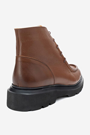 DERİCLUB Erkek Kalın Taban Bağcıklı Bot Gerçek Deri FR 54086 TABA