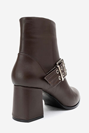 DERİCLUB Kadın Tokalı Yüksek Topuklu Bot Gerçek Deri RC 319 KAHVERENGİ