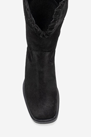 DERİCLUB Kadın Vintage Kısa Topuk Kovboy Çizme Gerçek Süet Deri RG 3521 SİYAH