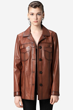 DERİCLUB Stella Kadın Klasik Hakiki Deri Ceket VİSKİ