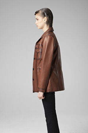 DERİCLUB Stella Kadın Klasik Hakiki Deri Ceket VİSKİ