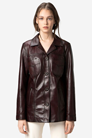 DERİCLUB Stella Kadın Klasik Hakiki Deri Ceket KESTANE