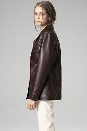 DERİCLUB Stella Kadın Klasik Hakiki Deri Ceket KESTANE