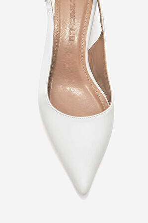 DERİCLUB Kadın Arkası Açık Kısa Sivri Burun Topuklu Ayakkabı ZY 4013 BEYAZ