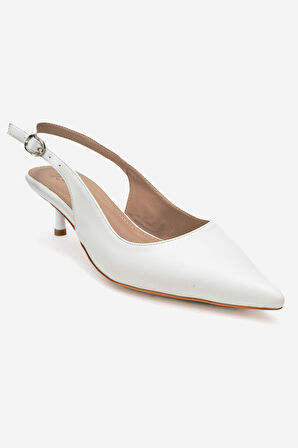 DERİCLUB Kadın Arkası Açık Kısa Sivri Burun Topuklu Ayakkabı ZY 4013 BEYAZ