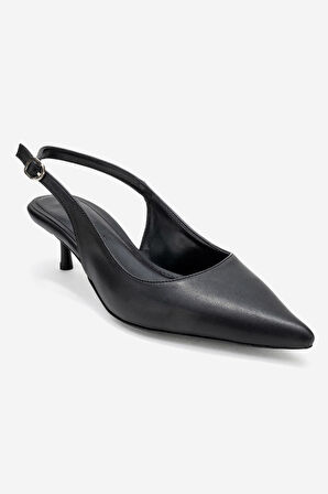 DERİCLUB Kadın Arkası Açık Kısa Sivri Burun Topuklu Ayakkabı ZY 4013 SİYAH