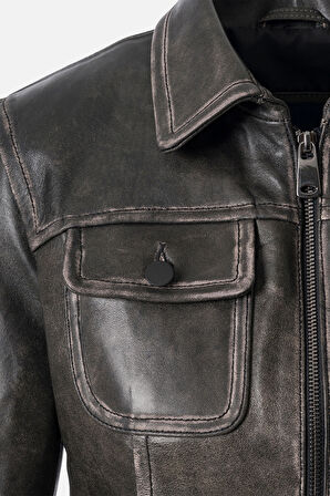 DERİCLUB Giesel Kadın Gerçek Deri Mont GRİ