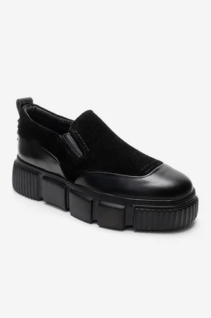 Erkek Kalın Tabanlı Loafer Ayakkabı Gerçek Deri MC 22301 SİYAH