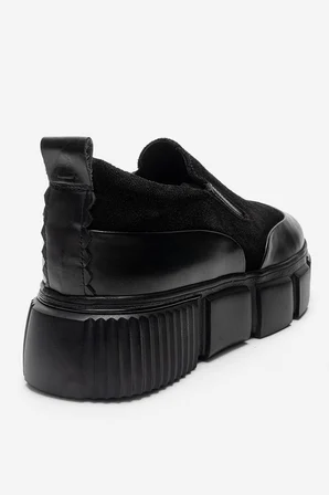 Erkek Kalın Tabanlı Loafer Ayakkabı Gerçek Deri MC 22301 SİYAH