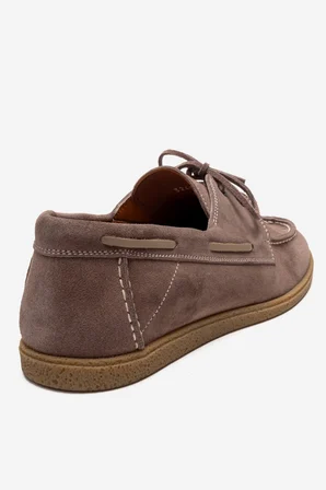 Erkek Bağcıklı Düz Taban Loafer Ayakkabı Gerçek Deri MC 21381 VİZON