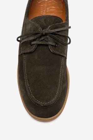 Erkek Bağcıklı Düz Taban Loafer Ayakkabı Gerçek Deri MC 21381 HAKİ