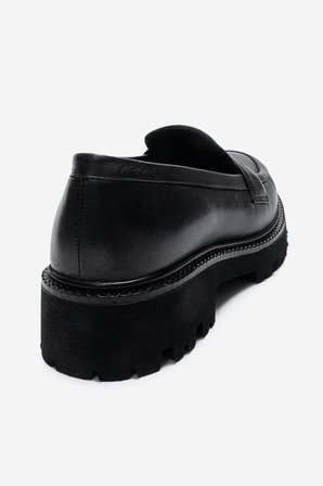 Kadın Kalın Taban Loafer Ayakkabı Gerçek Deri MTD 24353 SİYAH