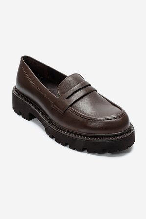 Kadın Kalın Taban Loafer Ayakkabı Gerçek Deri MTD 24353 KAHVERENGİ