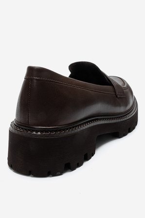 Kadın Kalın Taban Loafer Ayakkabı Gerçek Deri MTD 24353 KAHVERENGİ