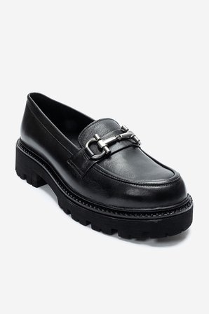 Kadın Kalın Taban Loafer Ayakkabı Gerçek Deri MTD 24352 SİYAH